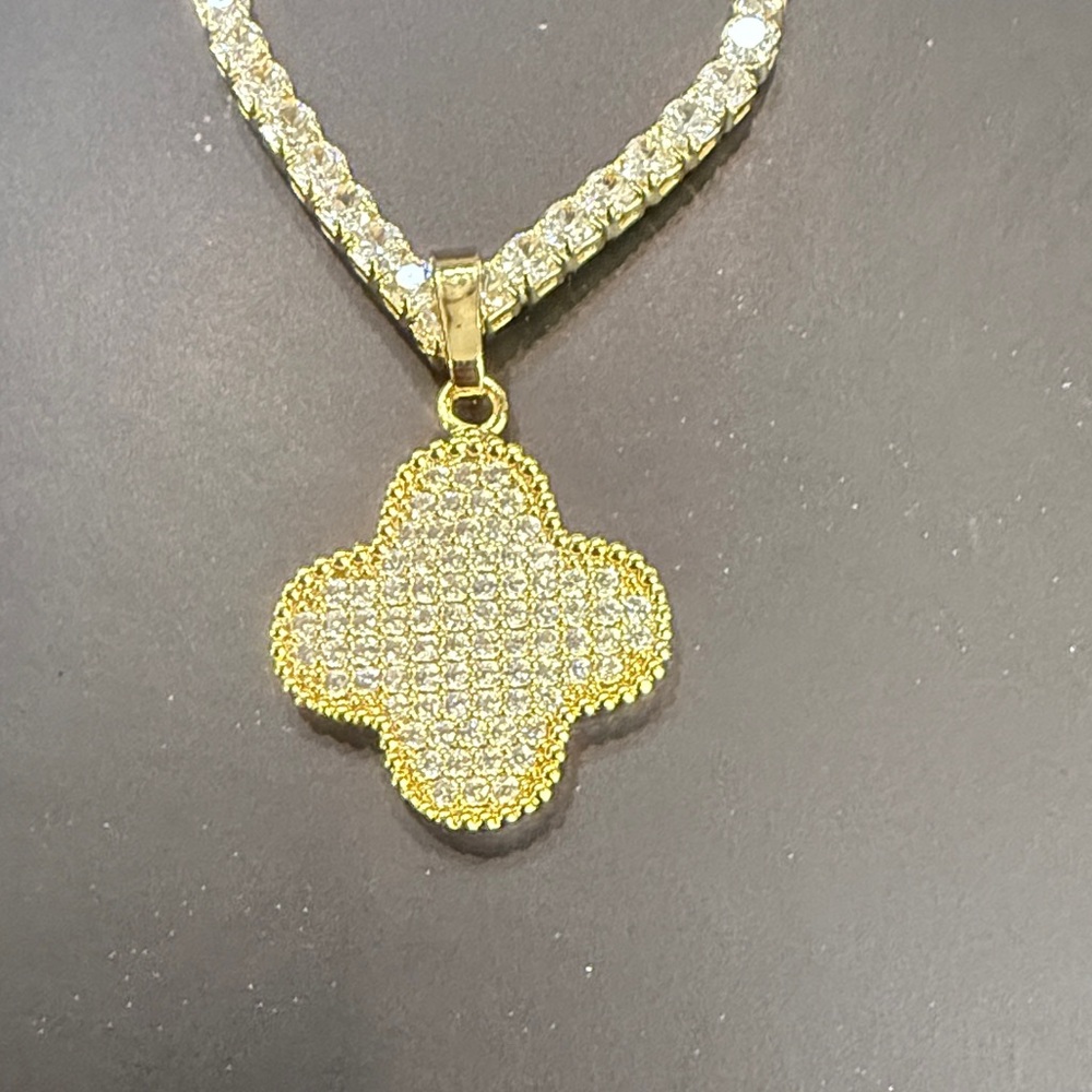 Gold and Silver Clover Pendant Necklace